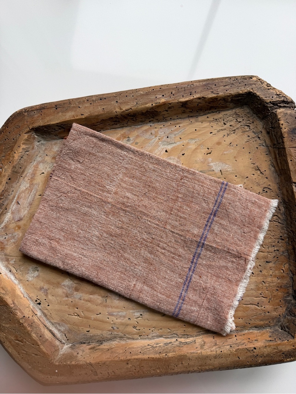 Set of 6 Linen Napkins | Terracotta with Blue Stripe | French Country Table - Picture 2 of 6
